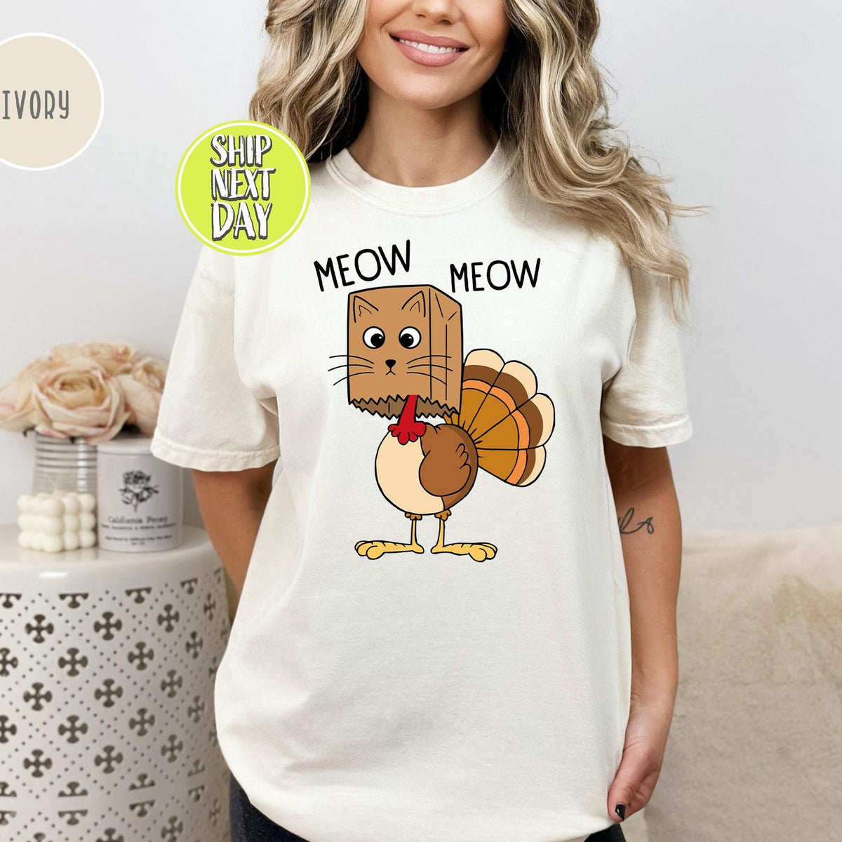 Thanksgiving - Meow Meow Funny Turkey Thanksgiving T-Shirt, Cat Turkeys T-Shirt, Thanksgiving Cat Tee, Turkey Thanksgiving, Love Fall T-shirt -HF059