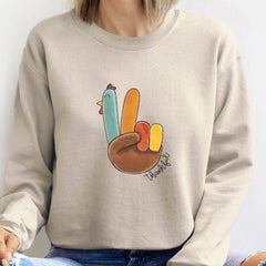 Thanksgiving - Peace Sign Turkey Sweatshirt, Retro Thanksgiving Turkey Shirt, Hello Thanksgiving Sweatshirt, Gift For Thanksgiving,Happy Thanksgiving Shirt