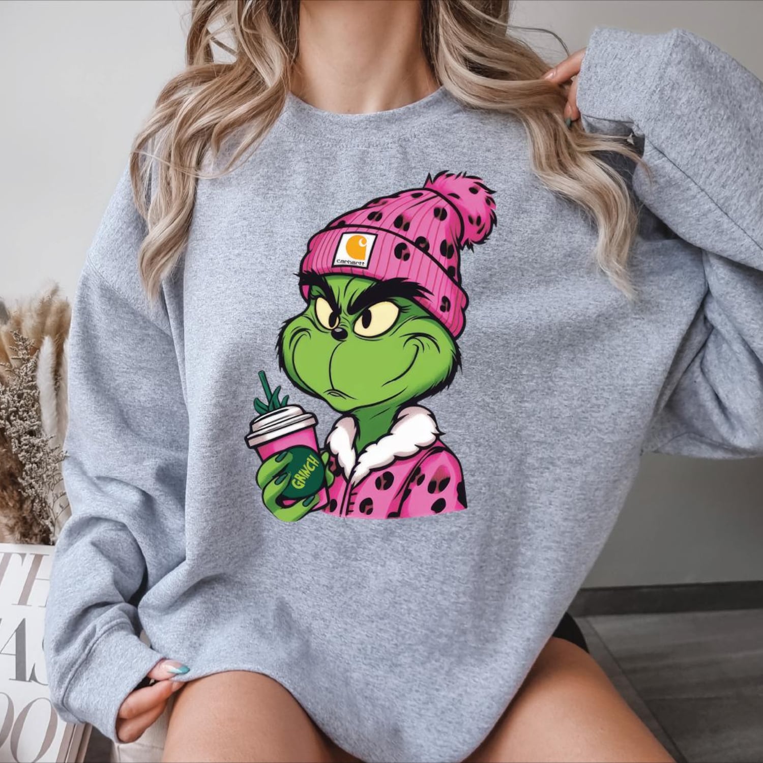 Christmas - Grinch Boujee Christmas Sweatshirt, Grinch Leopard Sweatshirt, Grinchmas Coffee Shirt, Merry Grinchmas, Grinch Leopard ,Retro Movie Sweater