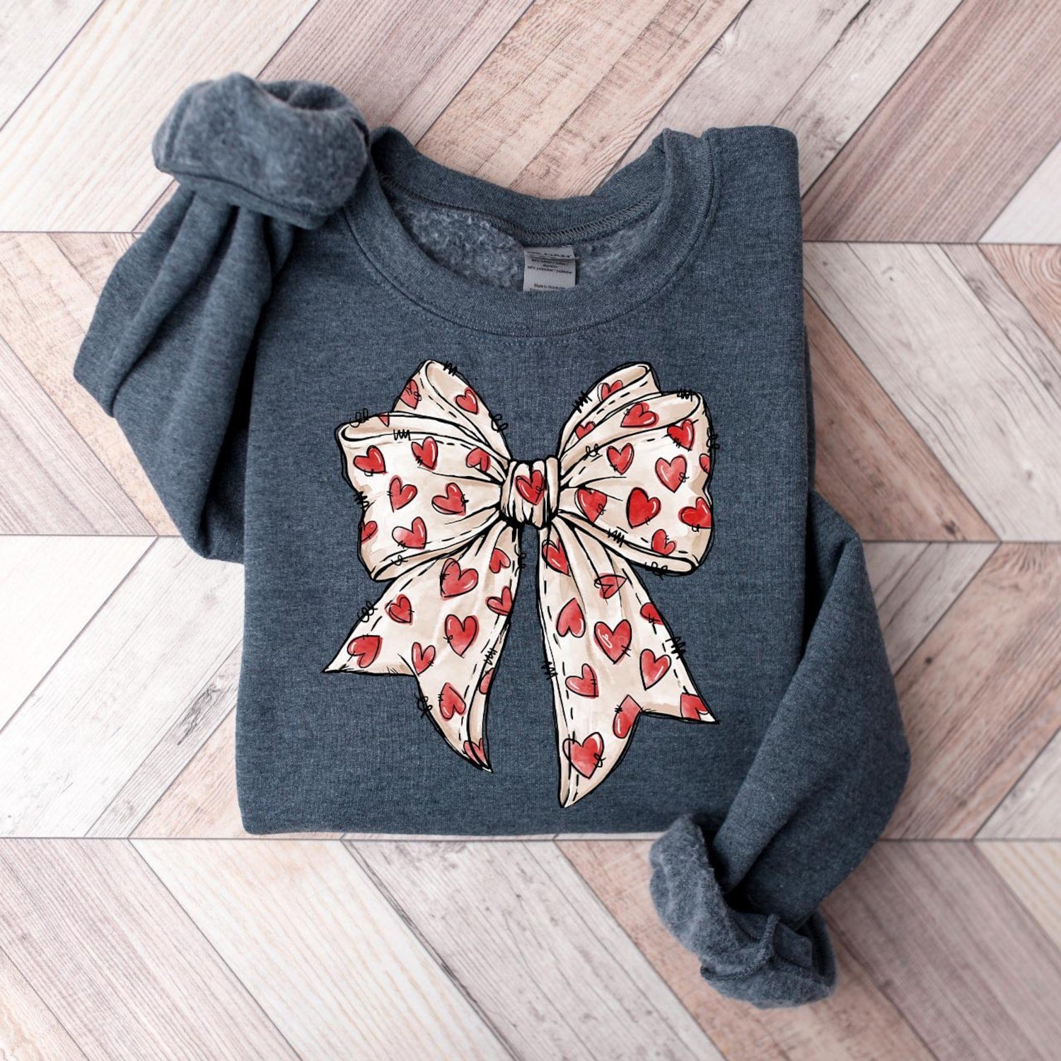 Valentines Day - Coquette Valentine's Day Heart Bow Sweatshirt, Retro Valentine Shirt, Valentines day Bow Shirt, Coquette Bow T Shirt, Bow Valentine Gifts