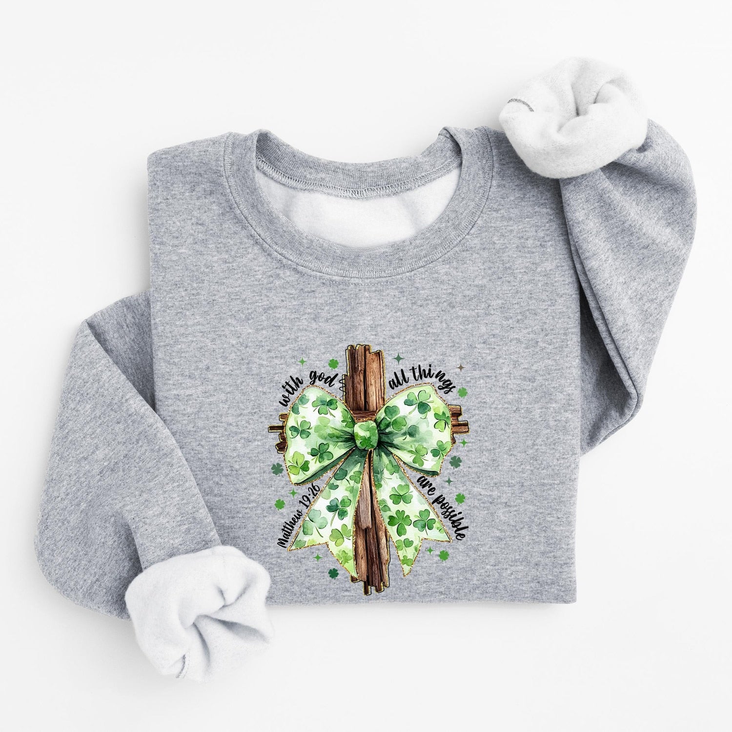 St Patricks Day - St. Patrick's Coquette Bow Shirt, St. Patrick's Day Shirt, God Christian Sweatshirt, Christian Cross Shirt, Lucky Shirt, Christian T-shirt