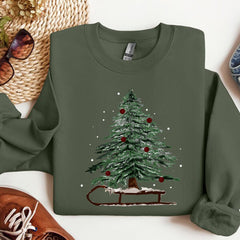 Christmas - Woman's Holiday Sweatshirt, Women's Xmas Tee, Christmas Sleigh Crewneck, Christmas Tree Tee, Xmas Tree, Women's Christmas Tshirt,Winter Tee