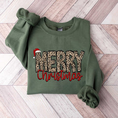 Christmas - Christmas Shirt, Merry Christmas Sweatshirt, Leopard Printed Christmas Shirt, Christmas Gift Shirt, Women Leopard Christmas Shirt