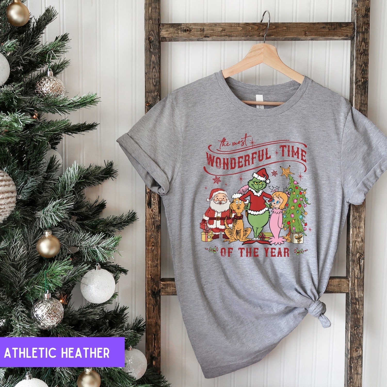 Christmas - Retro Grinch Christmas Tree Shirt, The Most Wonderful Time Of The Year Grinch Christmas T-shirt, Merry Grinchmas Tee, Retro Christmas Gift