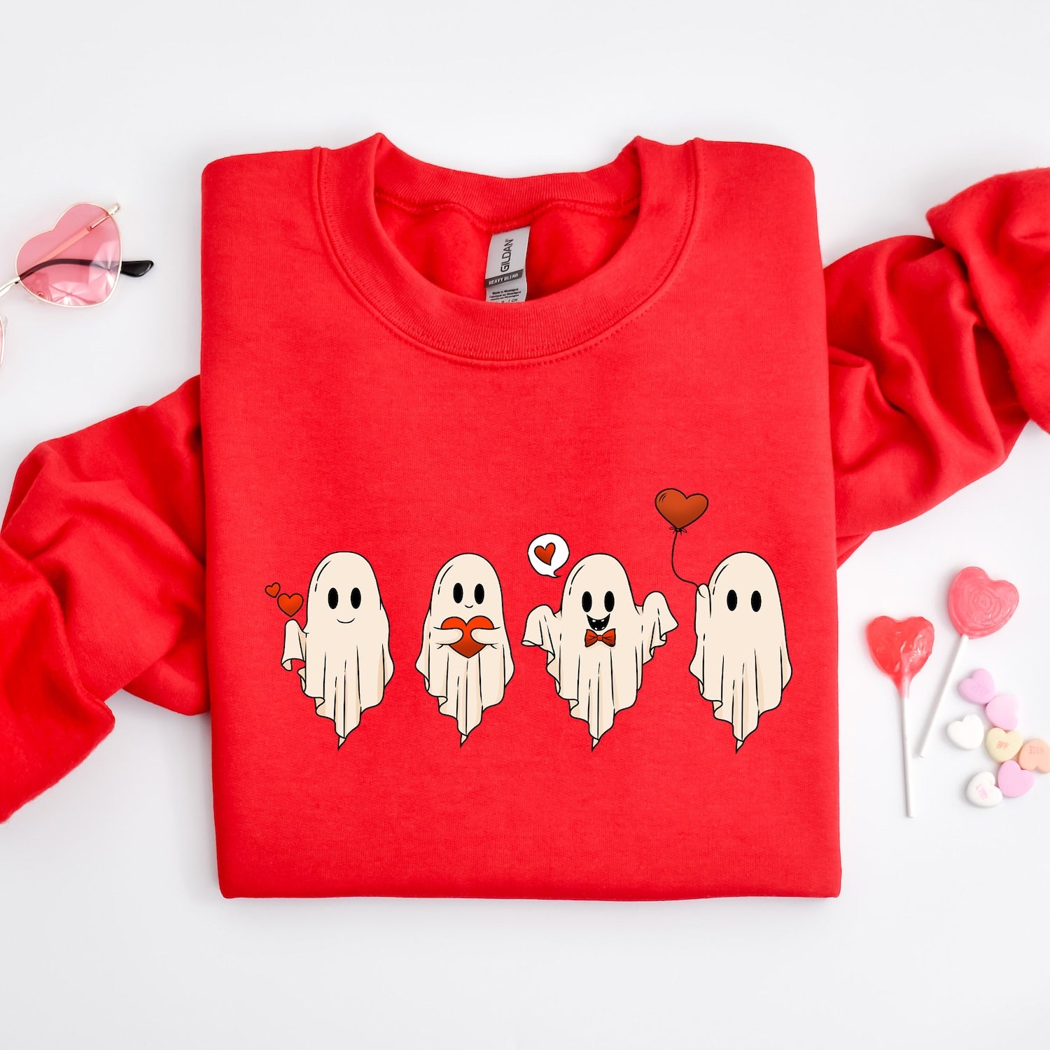 Halloween - Valentine's Day Ghost Sweatshirt, Ghosts With Hearts Valentine Gift, Spooky Valentine Sweat, Be My Boo Valentines Tee, Happy Valentines Day