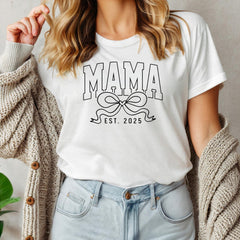 Mother's Day - Mama Est 2025 T-Shirt, Coquette Mama Tshirt, Mothers Day Gift, Mama Coquette Bow Shirt, Mama Varsity Shirt, Mothers Day Shirt, New Mom Shirt