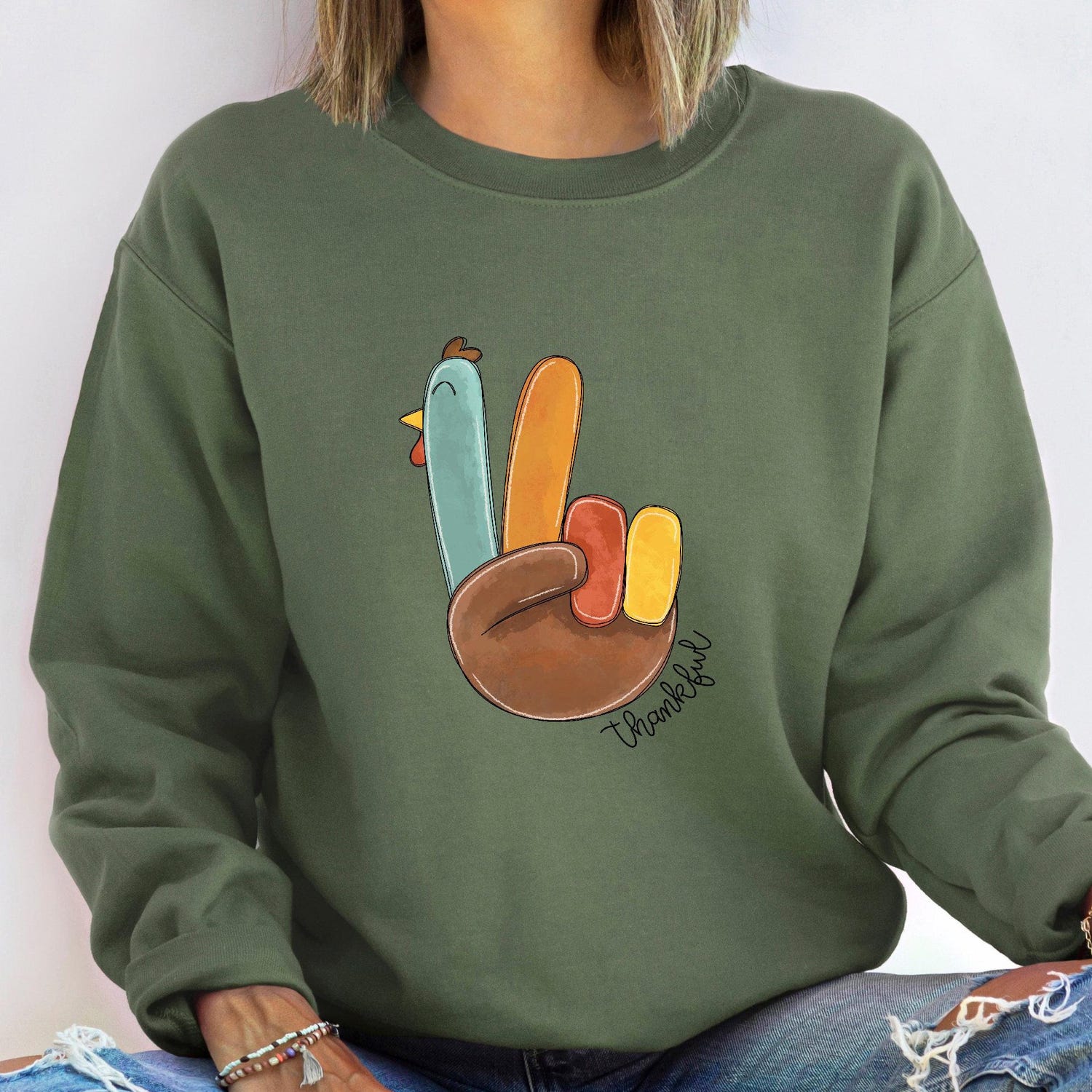 Thanksgiving - Peace Sign Turkey Sweatshirt, Retro Thanksgiving Turkey Shirt, Hello Thanksgiving Sweatshirt, Gift For Thanksgiving,Happy Thanksgiving Shirt