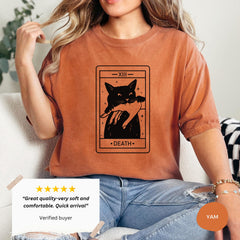 Halloween - Tarot Death Shirt, Witchy Cat Shirt, Funny Tarot Card Tshirt, Black Cat Mom Tee, Cat Lovers Gifts, Comfort Colors Tee, Crazy Cat Lady Tshirt