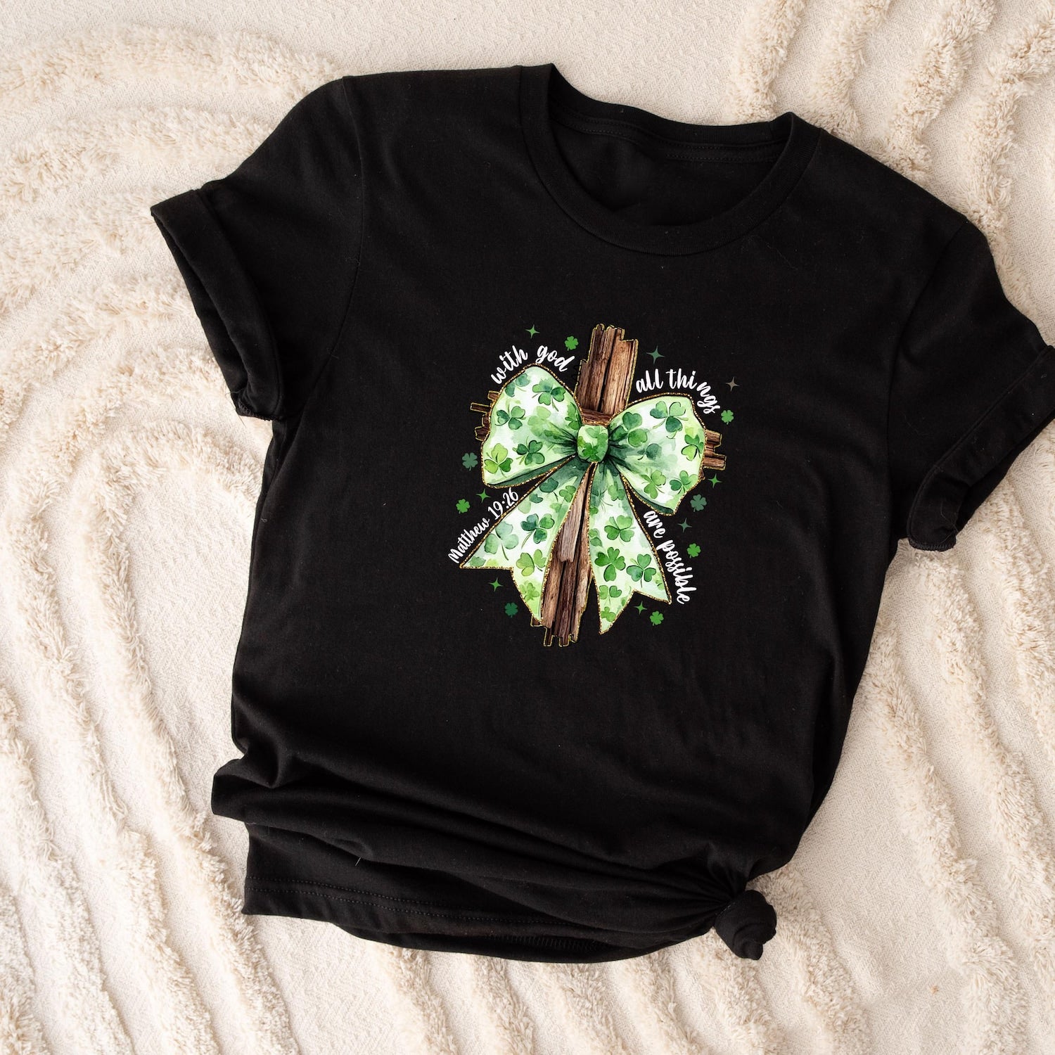 St Patricks Day - St. Patrick's Coquette Bow Shirt, St. Patrick's Day Shirt, God Christian Sweatshirt, Christian Cross Shirt, Lucky Shirt, Christian T-shirt