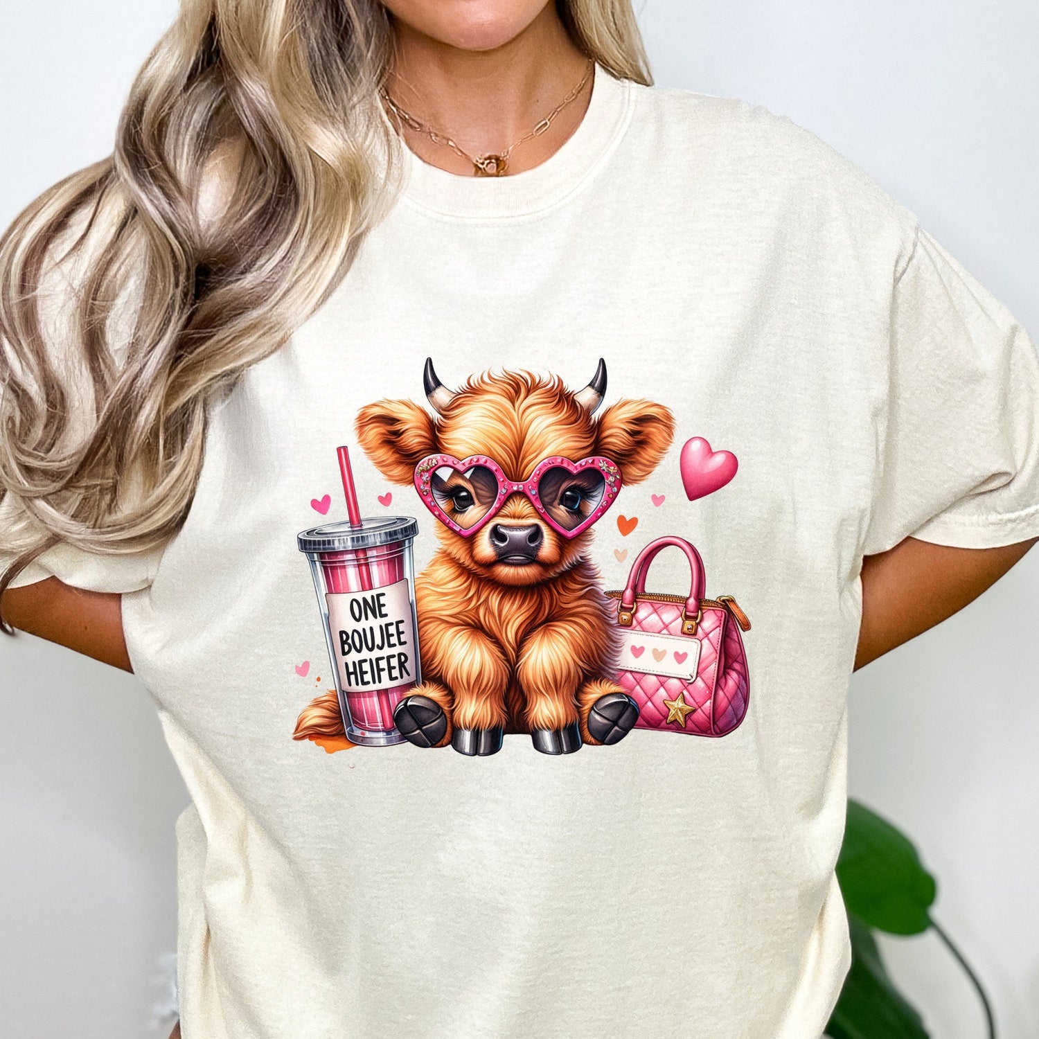 Valentines Day - Comfort Colors� One Boujee Heifer Highland Cow Shirt, Valentines Heifer Shirt, Valentine Day Gift, Valentine Cow, Cute Highland Cow Shirt