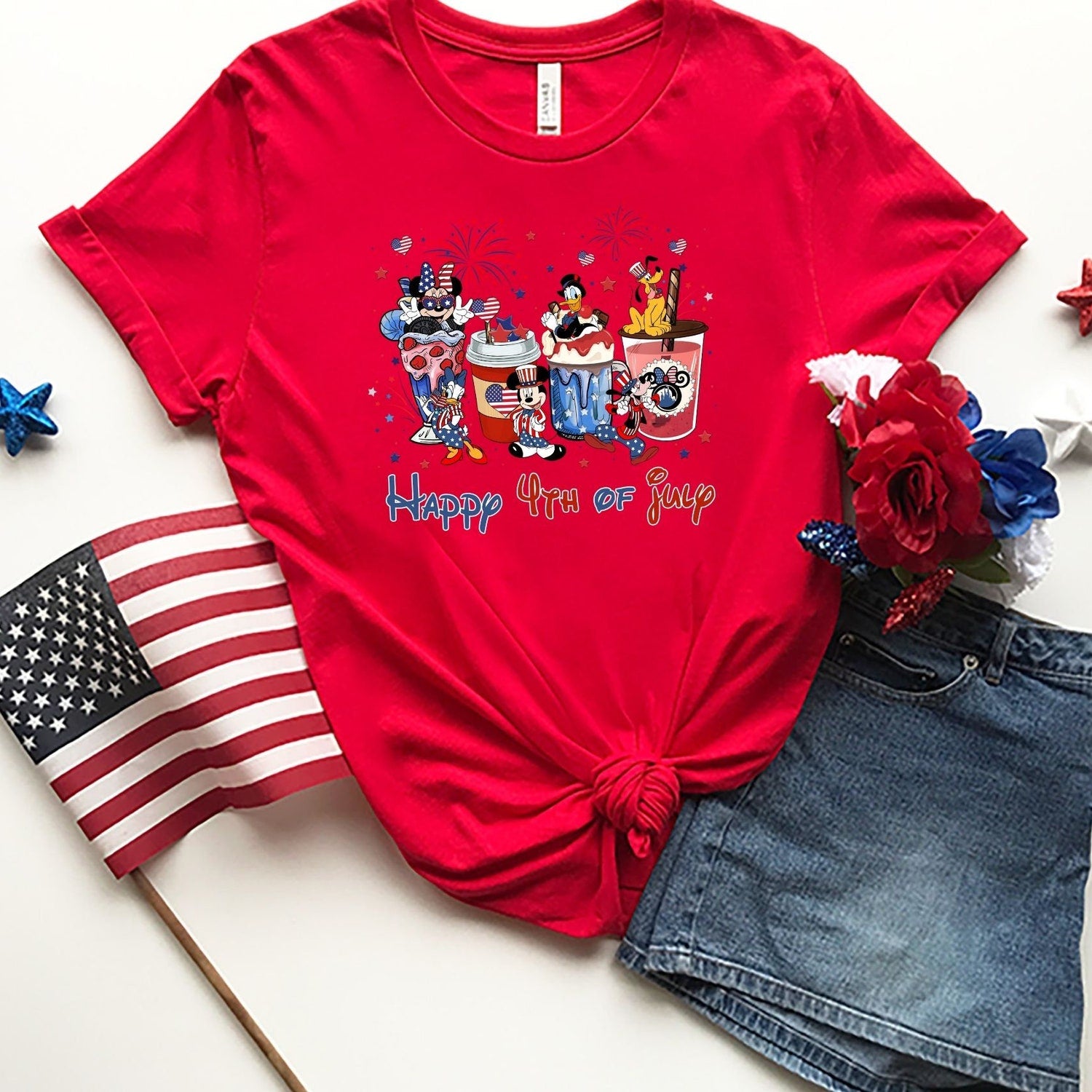 4th of July - Happy 4th Of July Shirt, Disney July 4th Tee, Disney Squad Tee, Mickey and Friends Tee, Independence Day Tee, Disney Beverages Tee, USA Tee