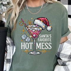 Christmas - Santa's Favorite Hot Mess Christmas Comfort Colors Shirt, Christmas Party Shirt, Funny Santa Claus Holiday Tee, Not Glitter L137