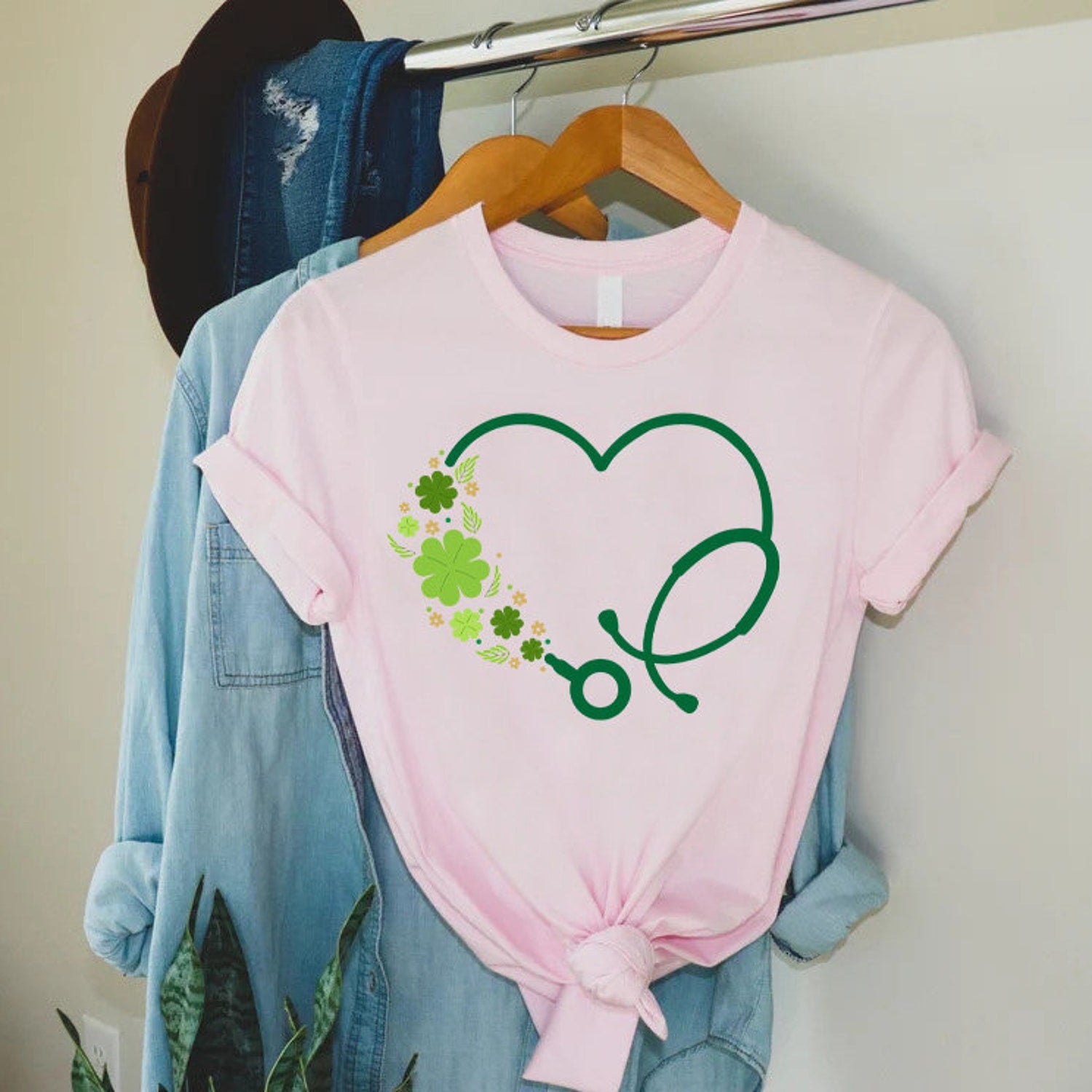 St Patricks Day - St Patrick's Day Heart Stethoscope Shirt, St Paddys Nurse Shirt, Shamrock Stethoscope Doctor Tee, Nurse Lucky Shirt, Cute Irish Nurse Gift