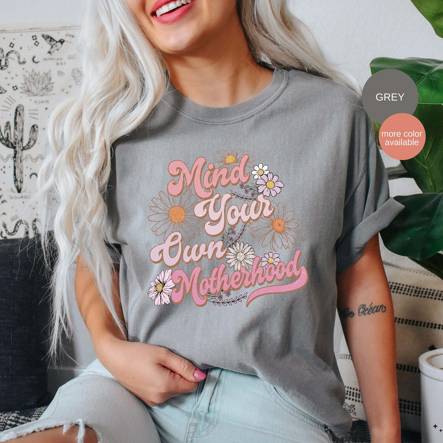 Mother's Day - Mind Your Own Motherhood Shirt, Mother's Day Shirt, Retro Floral Mama Tee, Gift for Mom, Groovy Mama Shirt