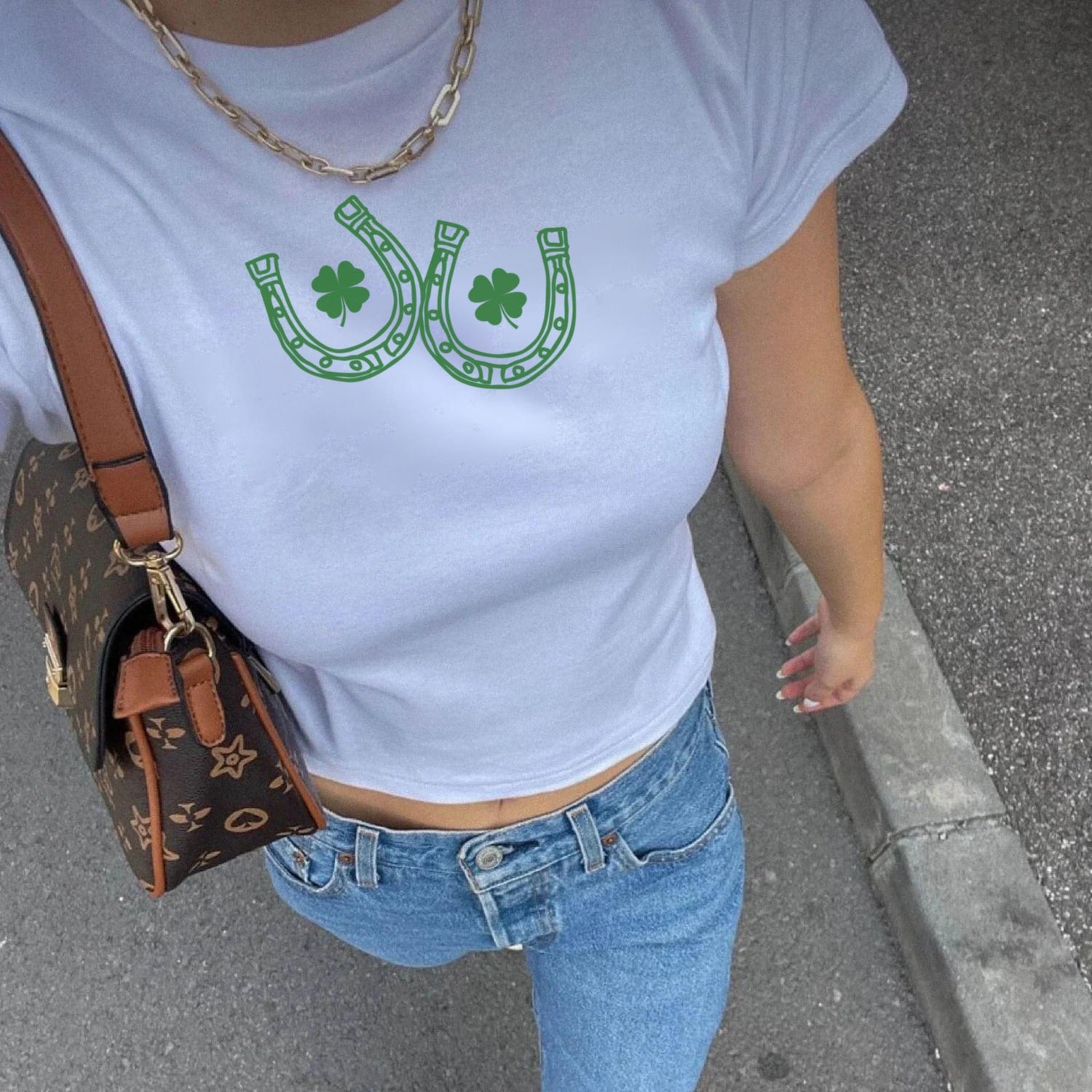 St Patricks Day - St Patty's Day Baby Tee Cowgirl Lucky Horseshoe Trendy Retro Baby Tee St Paddys Day y2k Baby Tee 90s Style Tshirt St. Patrick's Day Clover