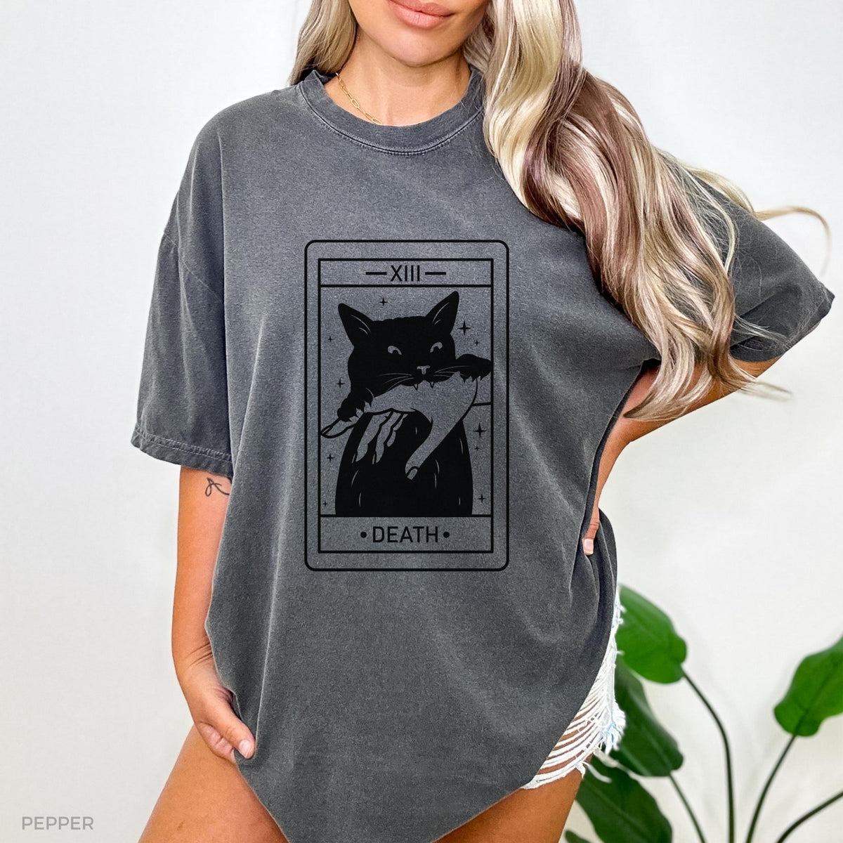 Halloween - Tarot Death Shirt, Witchy Cat Shirt, Funny Tarot Card Tshirt, Black Cat Mom Tee, Cat Lovers Gifts, Comfort Colors Tee, Crazy Cat Lady Tshirt