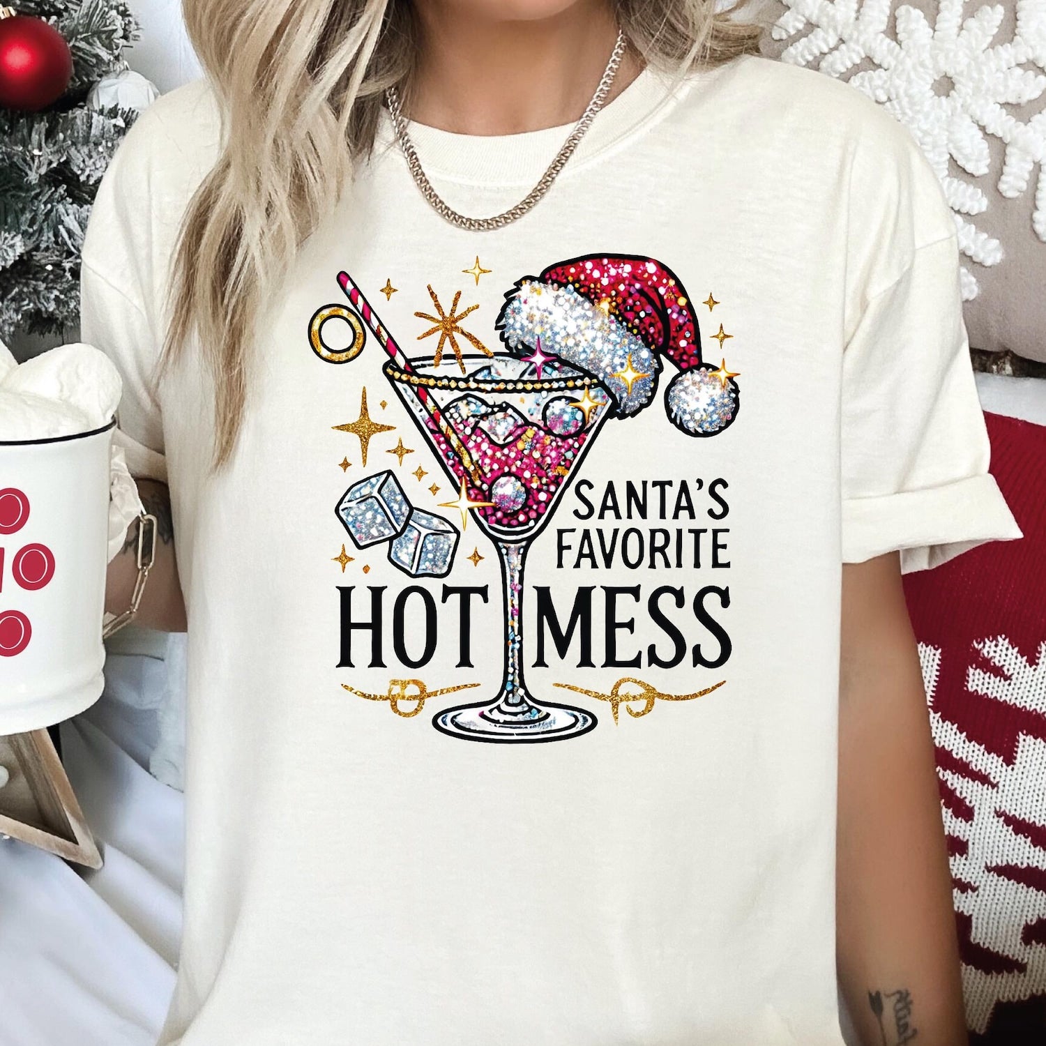 Christmas - Santa's Favorite Hot Mess Christmas Comfort Colors Shirt, Christmas Party Shirt, Funny Santa Claus Holiday Tee, Not Glitter L137