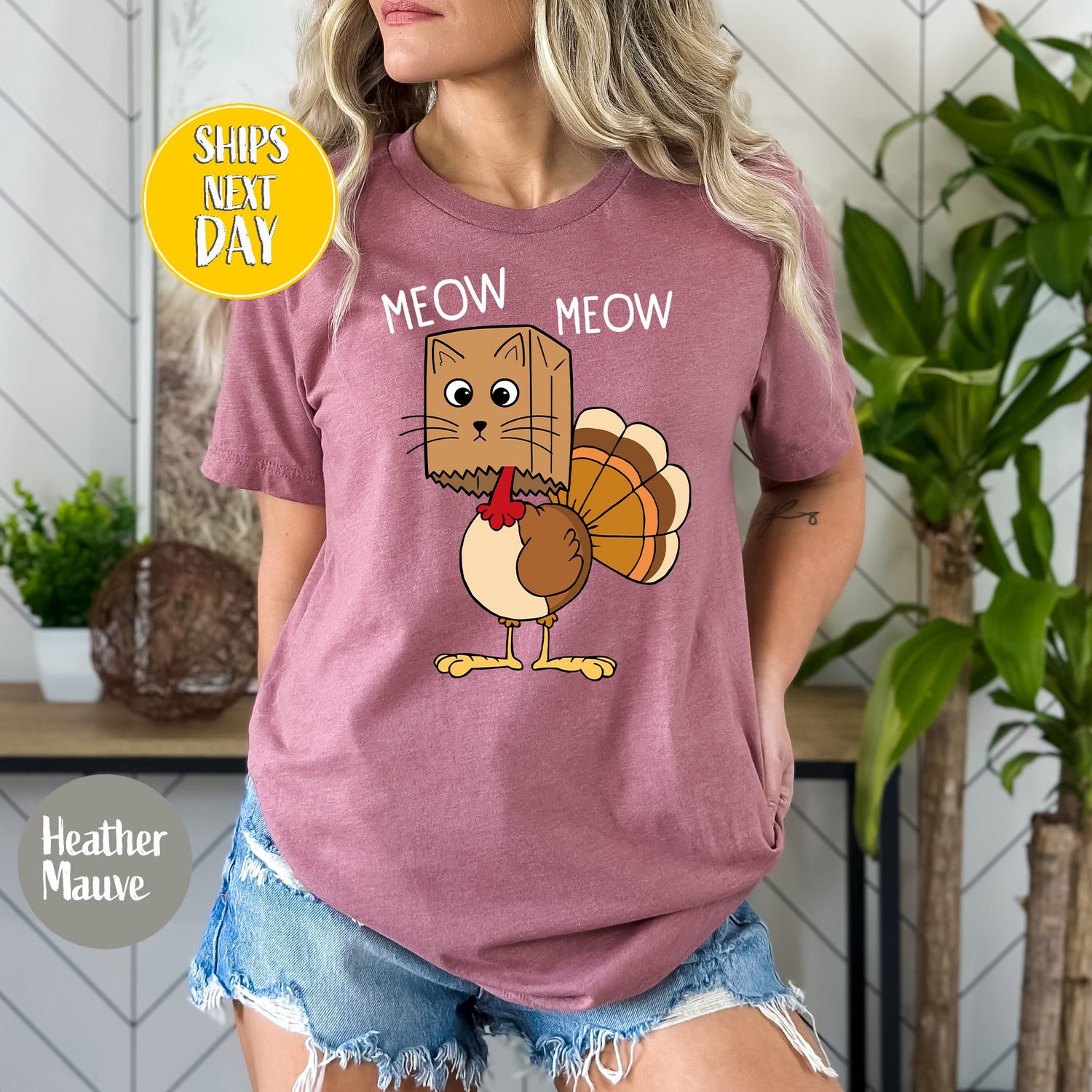 Thanksgiving - Meow Meow Funny Turkey Thanksgiving T-Shirt, Cat Turkeys T-Shirt, Thanksgiving Cat Tee, Turkey Thanksgiving, Love Fall T-shirt -HF059