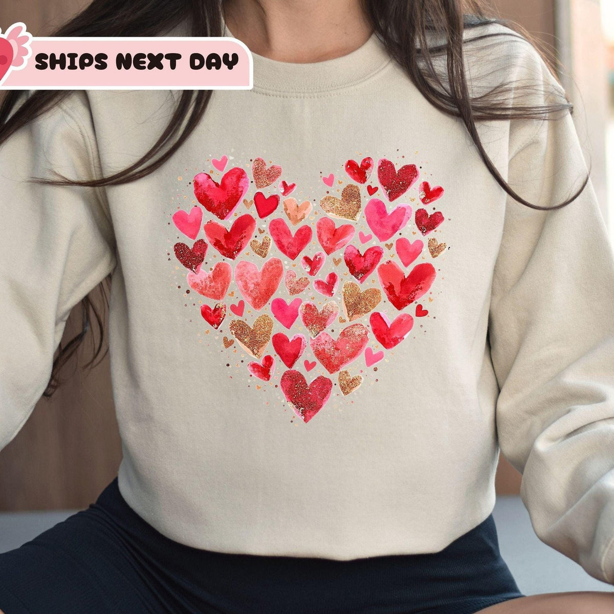 Valentines Day - Valentine Day Heart Sweatshirt, Pastel Colors Heart Sweatshirt, Heart Valentine Shirt, Love Heart Sweatshirt Gift, Girl Heart Sweatshirt