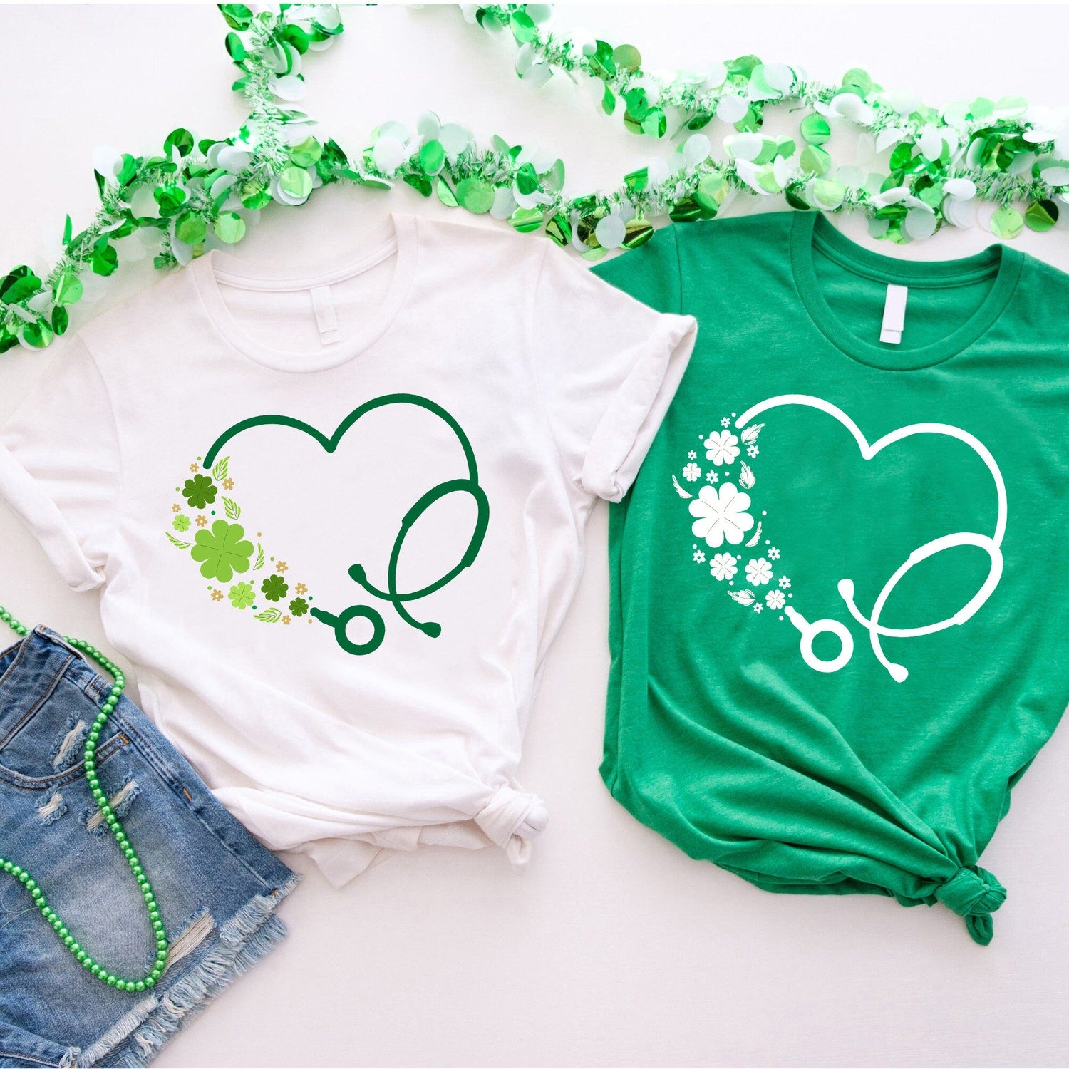 St Patricks Day - St Patrick's Day Heart Stethoscope Shirt, St Paddys Nurse Shirt, Shamrock Stethoscope Doctor Tee, Nurse Lucky Shirt, Cute Irish Nurse Gift