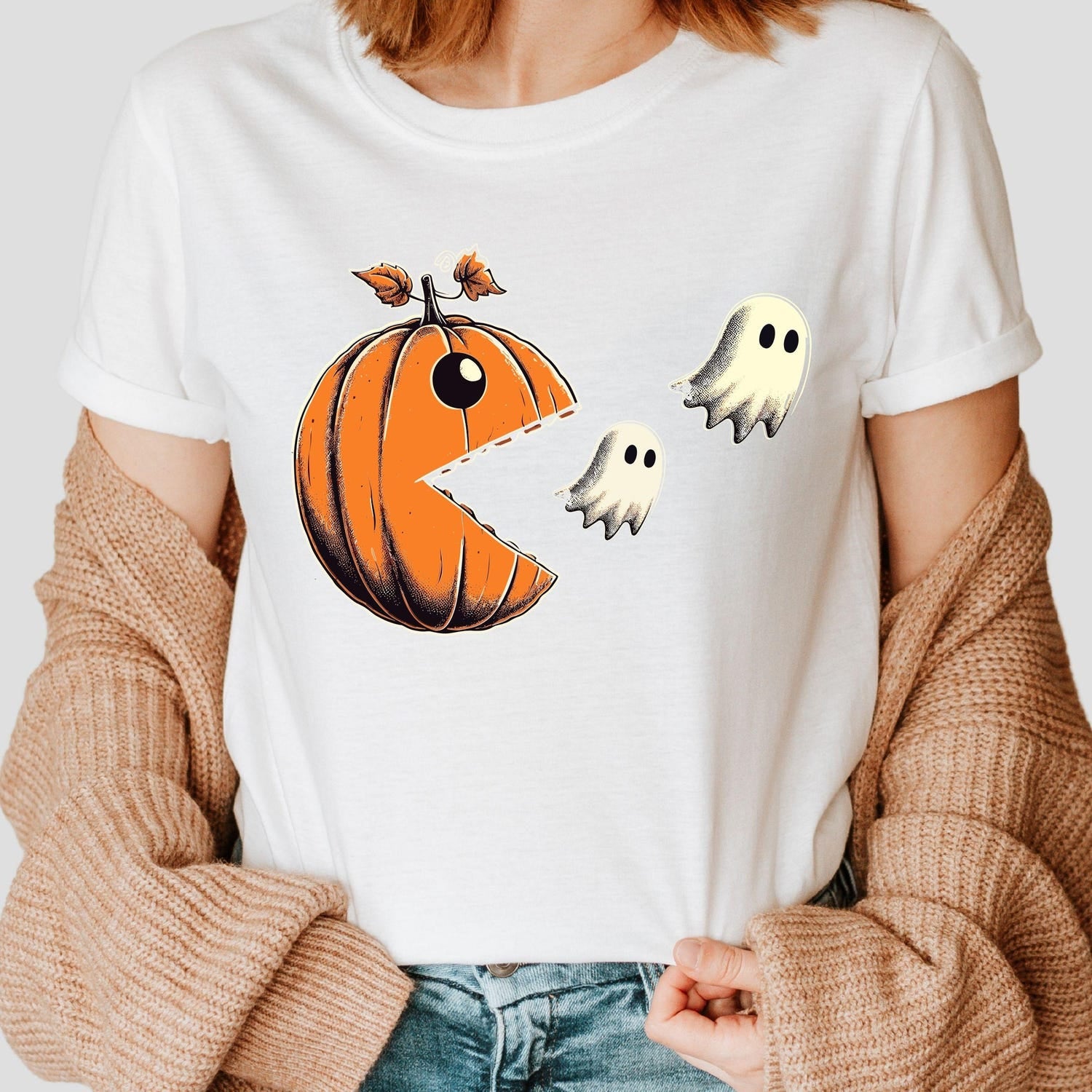 Halloween - Pac-Ween Halloween T-Shirt, Retro Pumpkin & Ghosts Shirt, Spooky Fall Shirt, Fun Halloween Gift , Halloween Tee, Funny Halloween Apparel