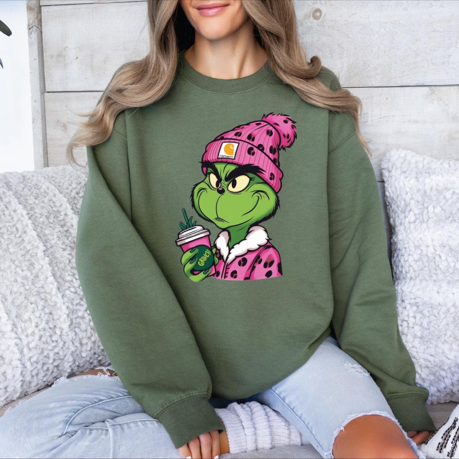 Christmas - Grinch Boujee Christmas Sweatshirt, Grinch Leopard Sweatshirt, Grinchmas Coffee Shirt, Merry Grinchmas, Grinch Leopard ,Retro Movie Sweater