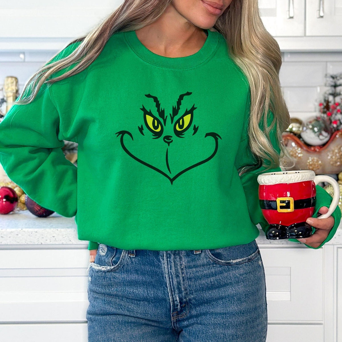 Christmas - Christmas Sweatshirt, Grinch Face Shirt, Christmas Movie Shirt, Xmas Grinch Shirt, Grinchy Green Theme Ugly Sweatshirt, Grinch Long Sleeve