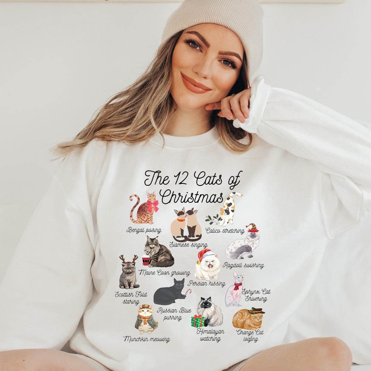 Christmas - The 12 Cats of Christmas Sweatshirt,Cute Christmas Cats Shirt, Christmas Cat Mom Shirt, Xmas Cats,Cat Lover Christmas Sweater,Cat Owner Gift