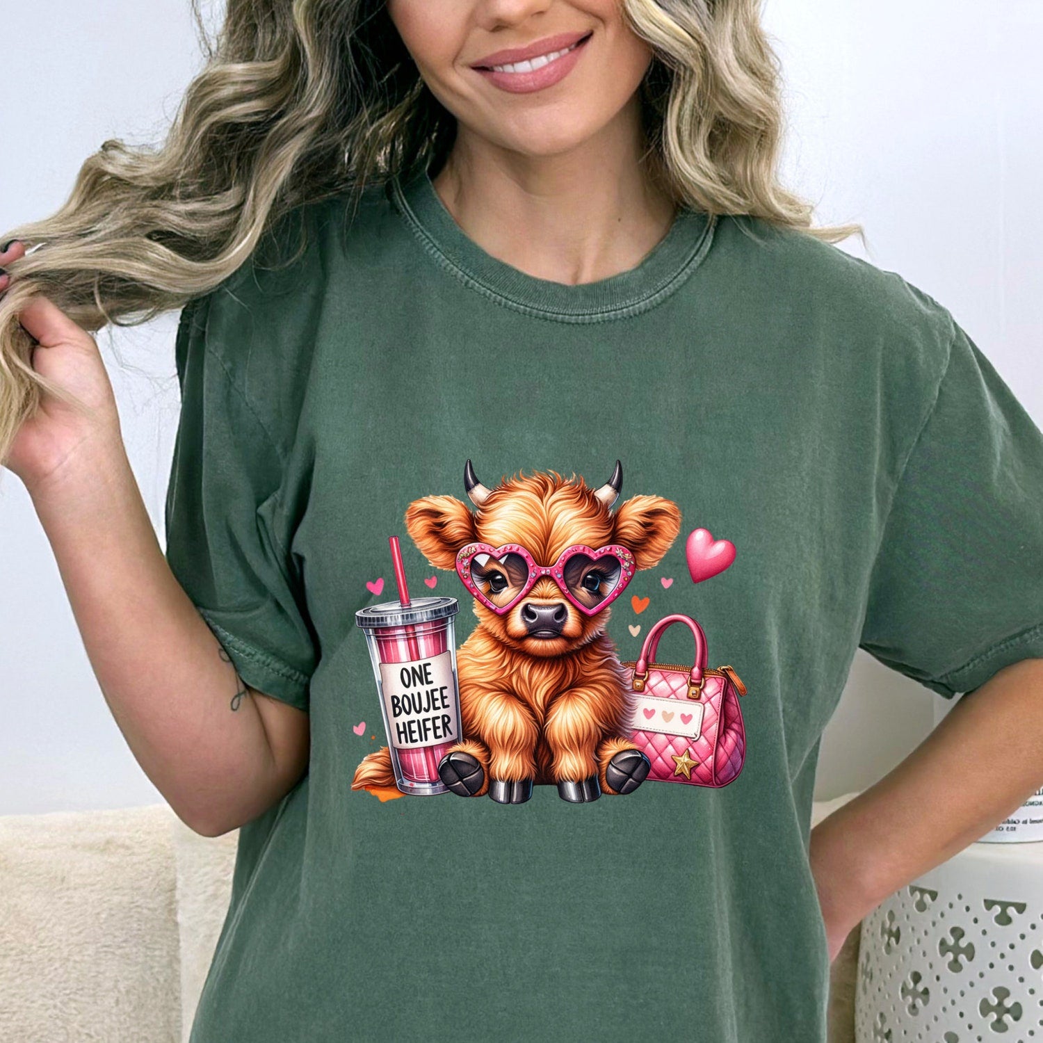 Valentines Day - Comfort Colors� One Boujee Heifer Highland Cow Shirt, Valentines Heifer Shirt, Valentine Day Gift, Valentine Cow, Cute Highland Cow Shirt