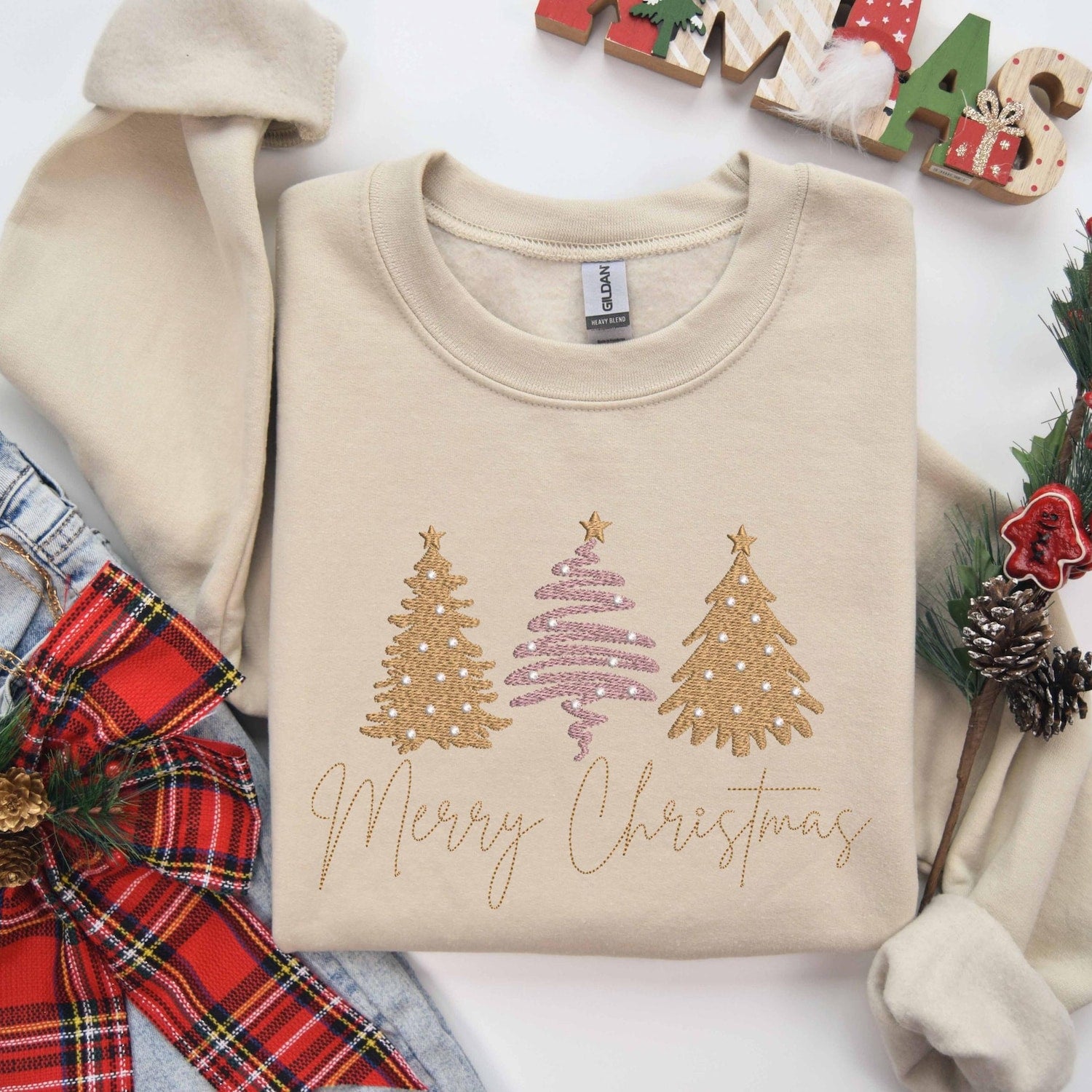 Christmas - Merry Christmas Embroidered Shirt, Tis The Season Christmas Sweatshirt, Embroidered Christmas Trees, Believe Christmas, Merry And Bright Tee