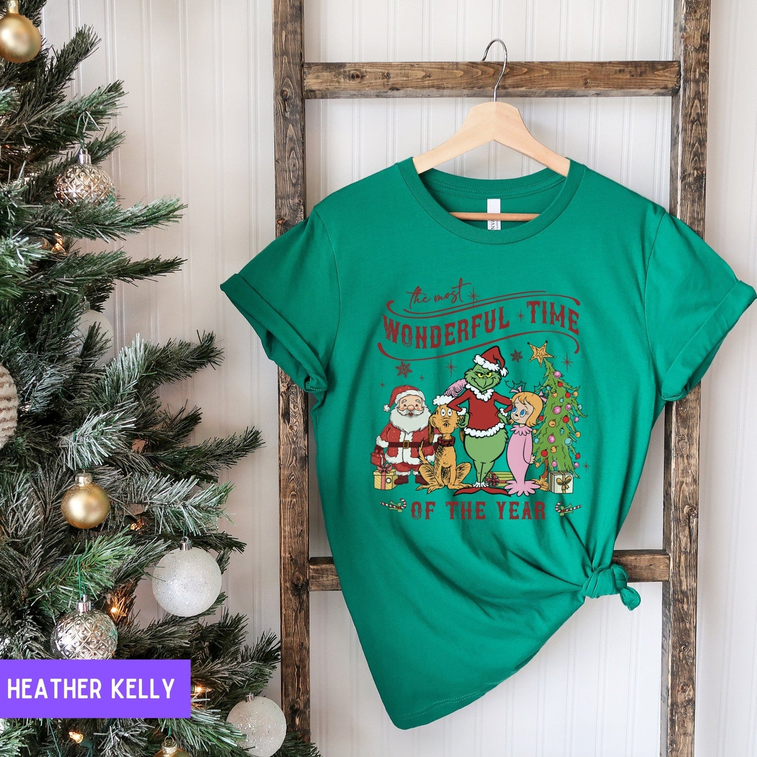 Christmas - Retro Grinch Christmas Tree Shirt, The Most Wonderful Time Of The Year Grinch Christmas T-shirt, Merry Grinchmas Tee, Retro Christmas Gift