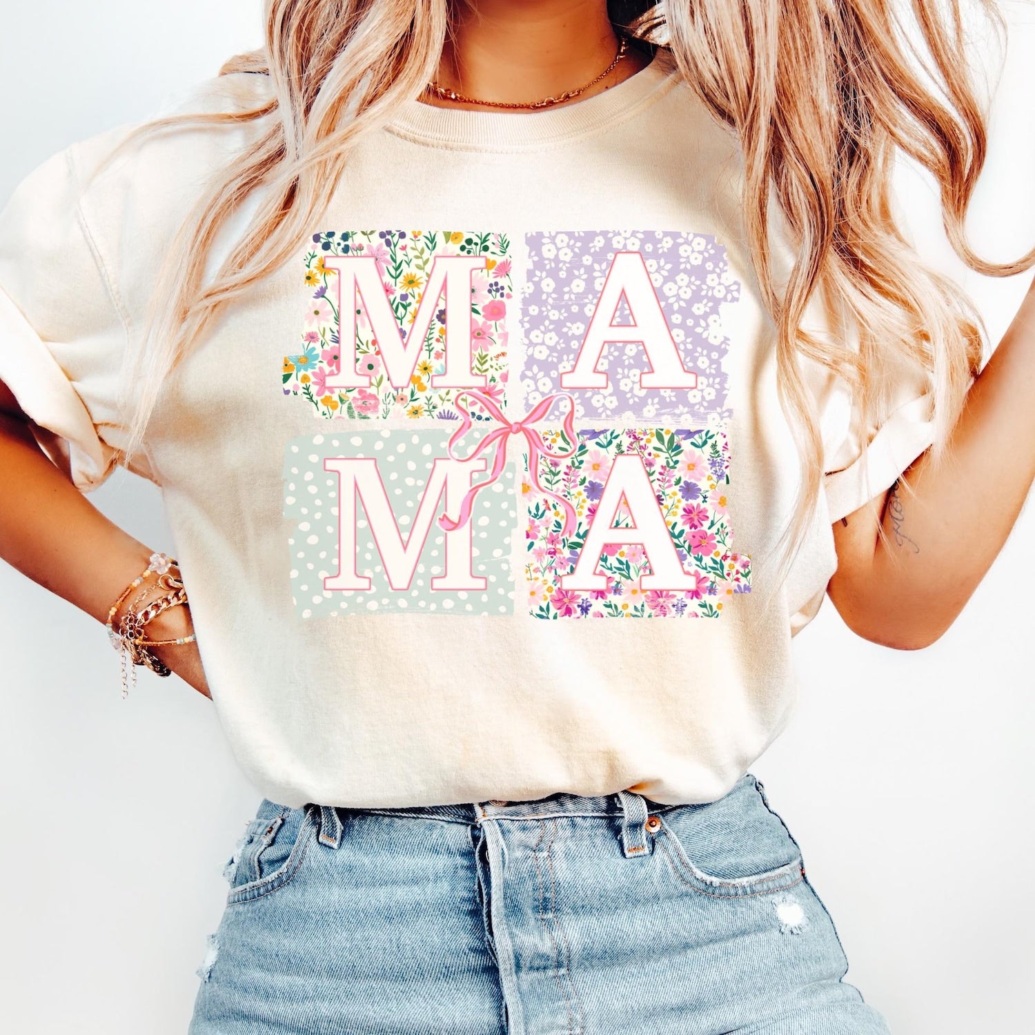 Mother's Day - Comfort Colors� Mama Shirt, Coquette Bow Mama T-Shirt, Floral Mom Tshirt, Spring Mama Shirt, Springtime Mom Tee, Mothers Day Gift, New Mom