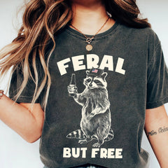 4th of July - Funny Raccoon 4th Of July Shirt, Feral But Free T-Shirt, Independence Day Tee, Patriotism Shirt, 1776 Shirt,American Flag Shirt