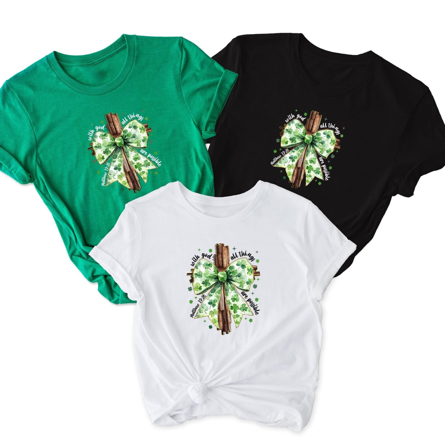 St Patricks Day - St. Patrick's Coquette Bow Shirt, St. Patrick's Day Shirt, God Christian Sweatshirt, Christian Cross Shirt, Lucky Shirt, Christian T-shirt