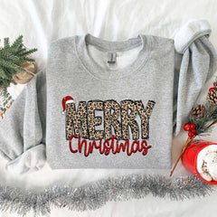 Christmas - Christmas Shirt, Merry Christmas Sweatshirt, Leopard Printed Christmas Shirt, Christmas Gift Shirt, Women Leopard Christmas Shirt