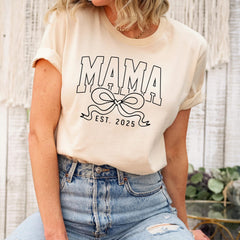 Mother's Day - Mama Est 2025 T-Shirt, Coquette Mama Tshirt, Mothers Day Gift, Mama Coquette Bow Shirt, Mama Varsity Shirt, Mothers Day Shirt, New Mom Shirt