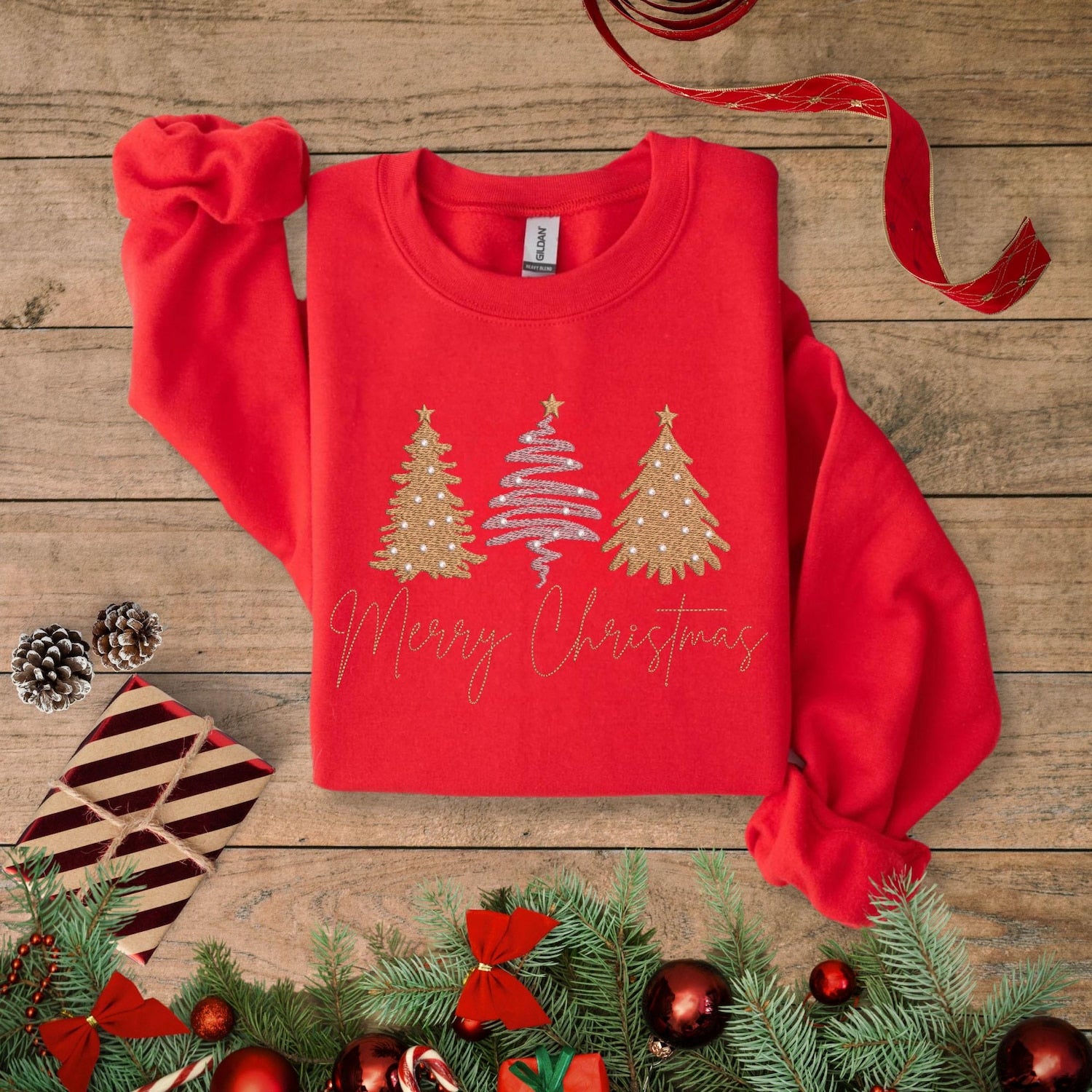 Christmas - Merry Christmas Embroidered Shirt, Tis The Season Christmas Sweatshirt, Embroidered Christmas Trees, Believe Christmas, Merry And Bright Tee