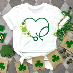 St Patricks Day - St Patrick's Day Heart Stethoscope Shirt, St Paddys Nurse Shirt, Shamrock Stethoscope Doctor Tee, Nurse Lucky Shirt, Cute Irish Nurse Gift