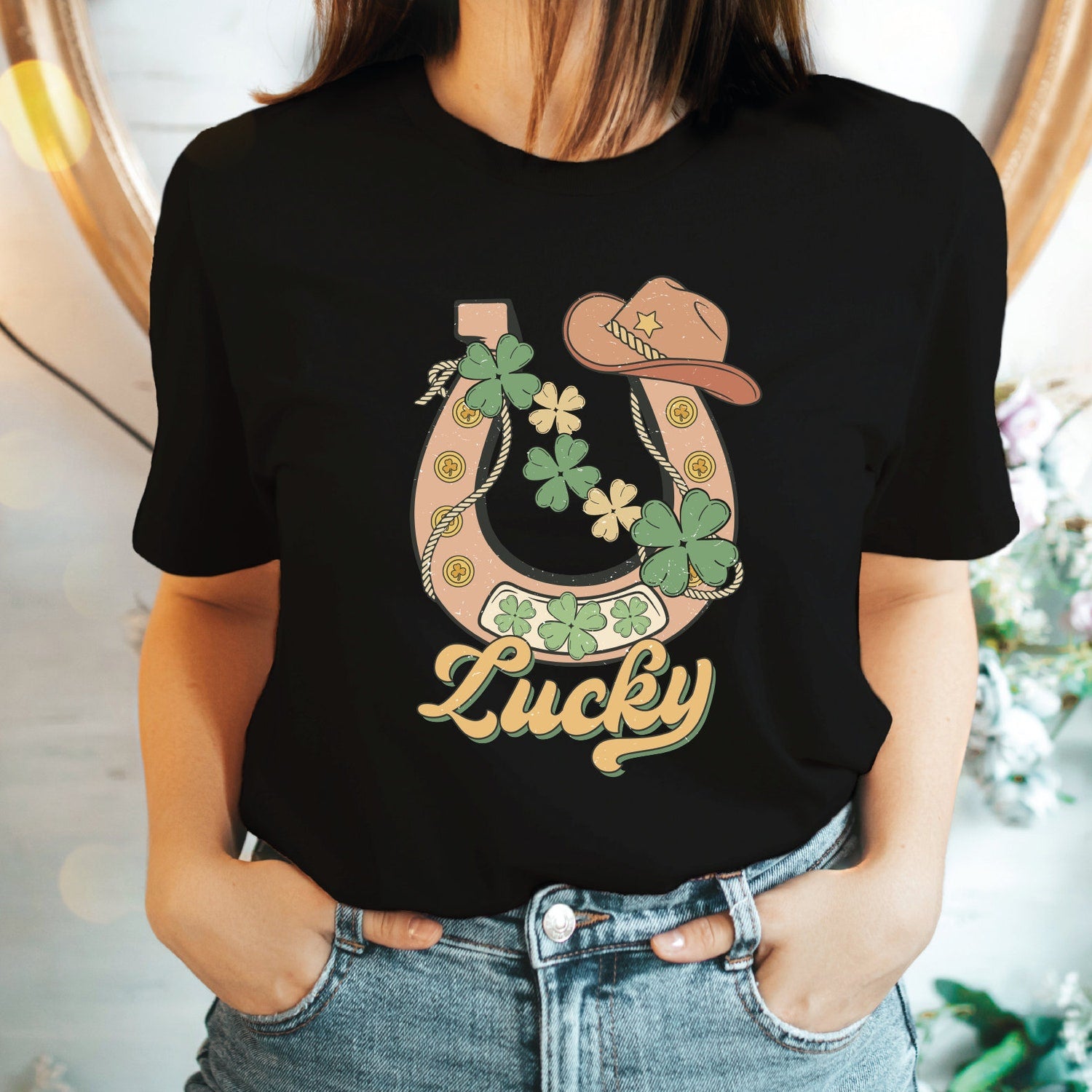 St Patricks Day - Lucky Horseshoe Cowboy St Patricks Day Shirt Unisex Adult Comfort Colors Shirts