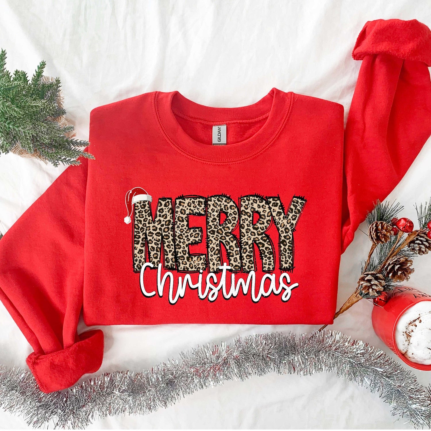 Christmas - Christmas Shirt, Merry Christmas Sweatshirt, Leopard Printed Christmas Shirt, Christmas Gift Shirt, Women Leopard Christmas Shirt