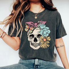 Halloween - Bloom Skull Shirt, Halloween Shirt, Floral Skull Boho Graphic Tee, Womens Fall Shirt, Flower Skull Skeleton TShirt, Skeleton Blooms