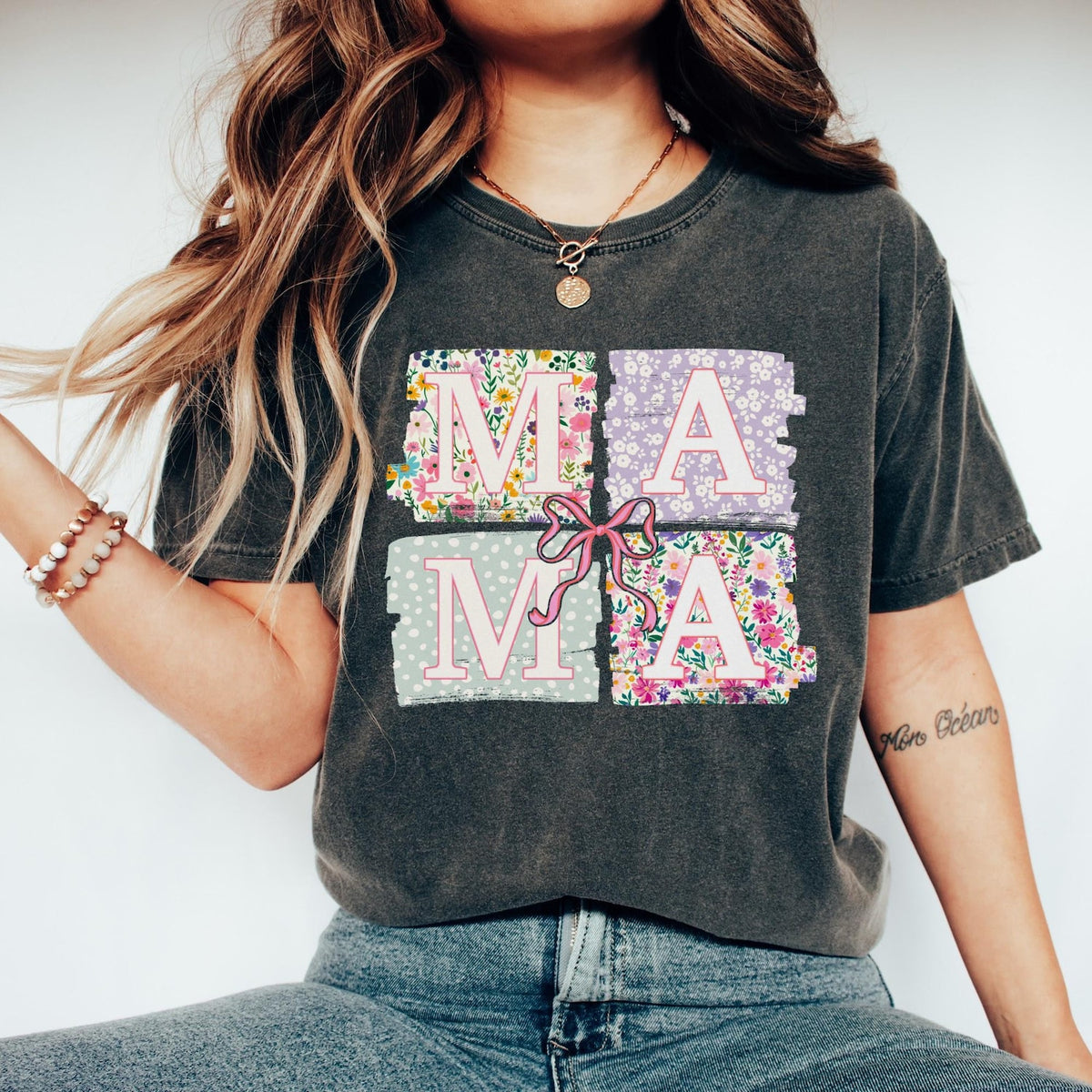 Mother's Day - Comfort Colors� Mama Shirt, Coquette Bow Mama T-Shirt, Floral Mom Tshirt, Spring Mama Shirt, Springtime Mom Tee, Mothers Day Gift, New Mom