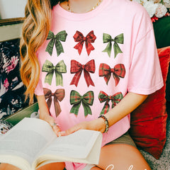 Christmas - Coquette Christmas Bow Shirt, Comfort Colors Christmas Shirt, Holiday Shirt, Cute Winter Shirt, Women's Holiday Party Shirt, Retro Christmas