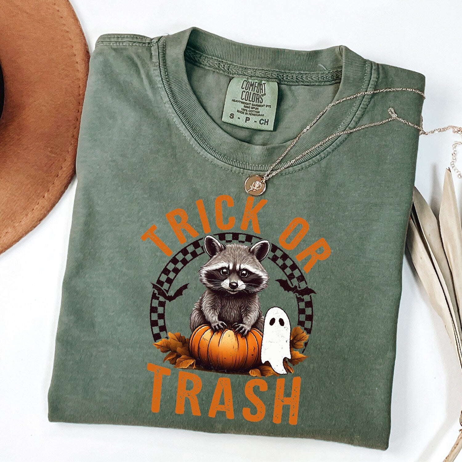 Halloween - Comfort Colors� Trick or Trashy Racoon Halloween Shirt, Retro Racoon Shirt, Cute Racoon Shirt, Womens Pumpkin Gift, Girly Halloween Shirt