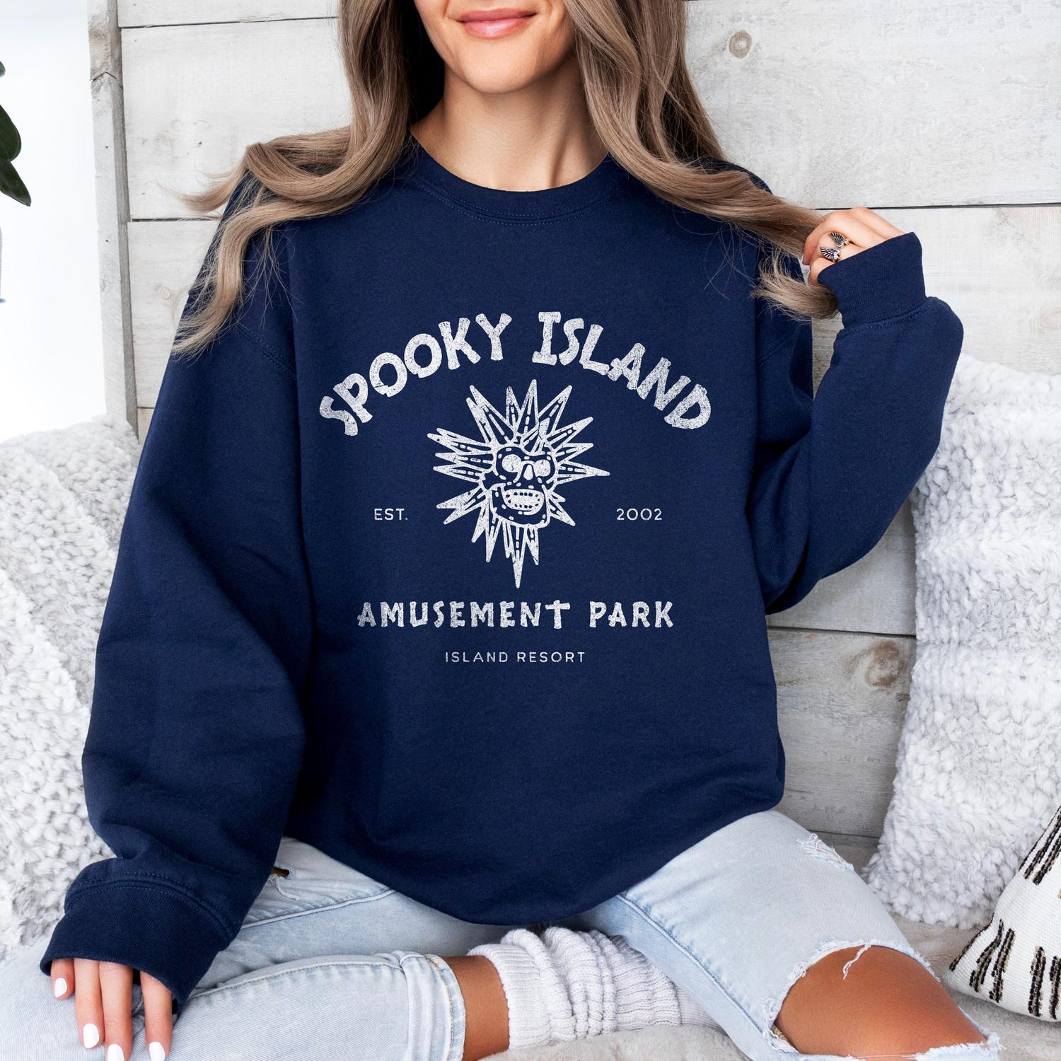 Halloween - Spooky Island Sweatshirt, Retro Cartoon Halloween Movie, Retro Halloween Sweatshirt, Spooky Island Disco Skull, 90s nostalgia Gift, Y2K