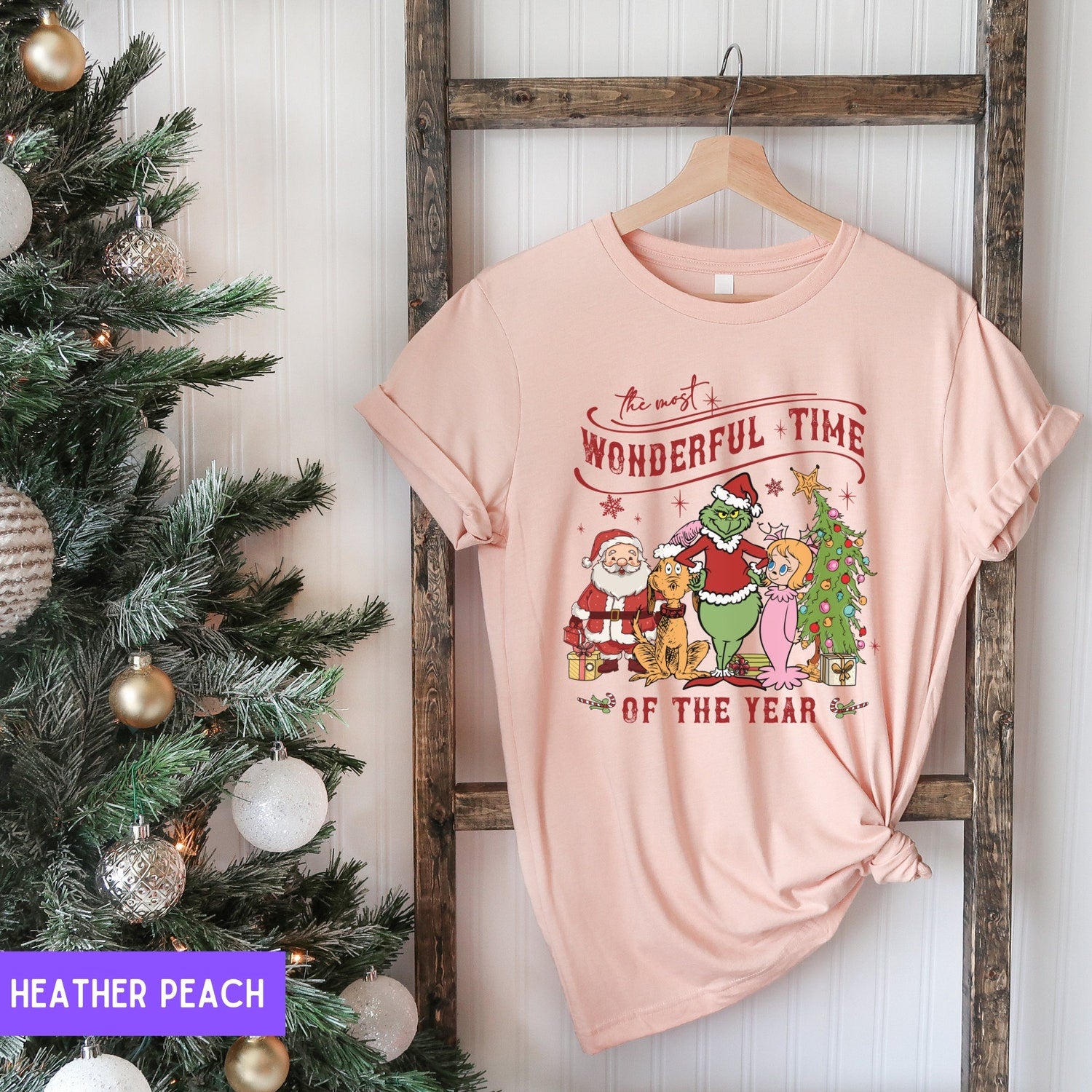 Christmas - Retro Grinch Christmas Tree Shirt, The Most Wonderful Time Of The Year Grinch Christmas T-shirt, Merry Grinchmas Tee, Retro Christmas Gift