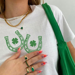 St Patricks Day - St Patty's Day Baby Tee Cowgirl Lucky Horseshoe Trendy Retro Baby Tee St Paddys Day y2k Baby Tee 90s Style Tshirt St. Patrick's Day Clover