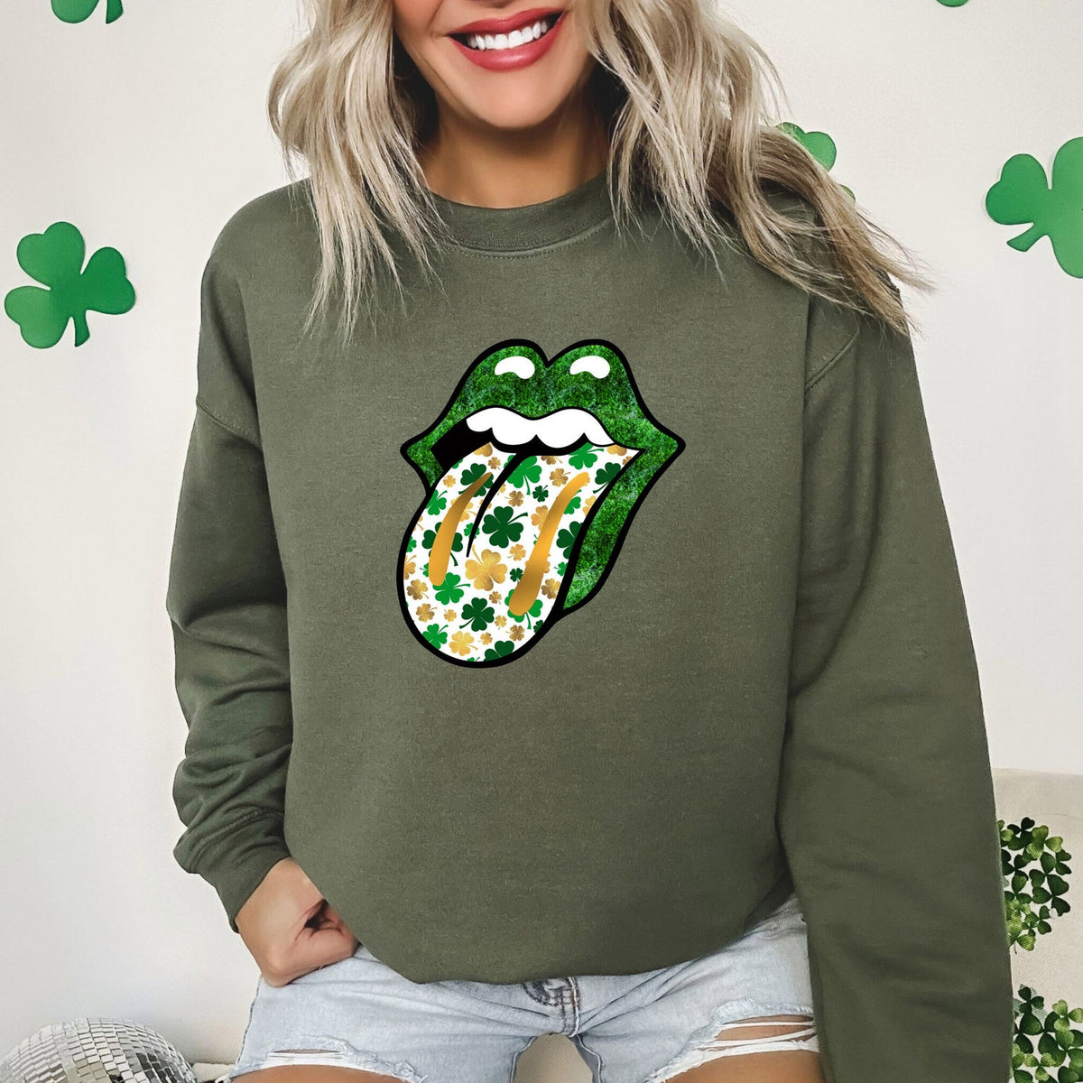 St Patricks Day - Shamrock Lips Shirt, St. Patrick's Day Shirt, Cute St Patricks Day Tee, Lips Tongue Shirt, Dripping Lips Tshirt, Cute Patrick Day Gift