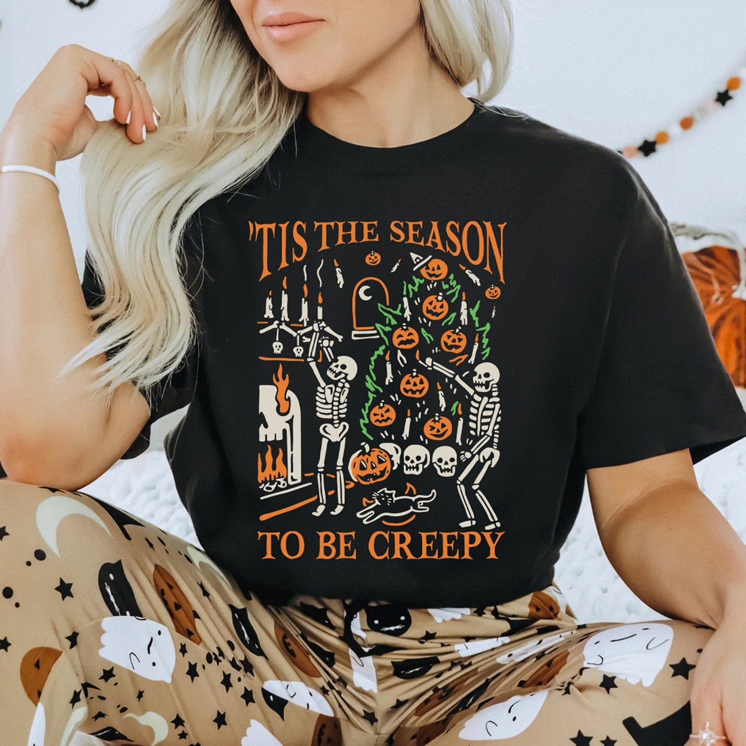 Halloween - Halloween Shirt Tis the Season to be Creepy T Dead Inside Halloween Tshirt Black Halloween Crewneck Funny Halloween Shirt for Women