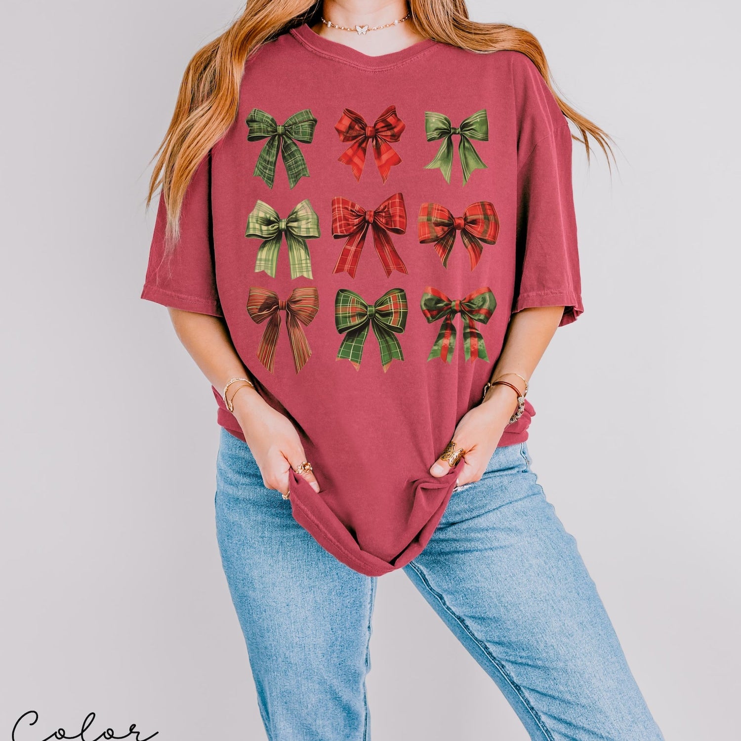 Christmas - Coquette Christmas Bow Shirt, Comfort Colors Christmas Shirt, Holiday Shirt, Cute Winter Shirt, Women's Holiday Party Shirt, Retro Christmas